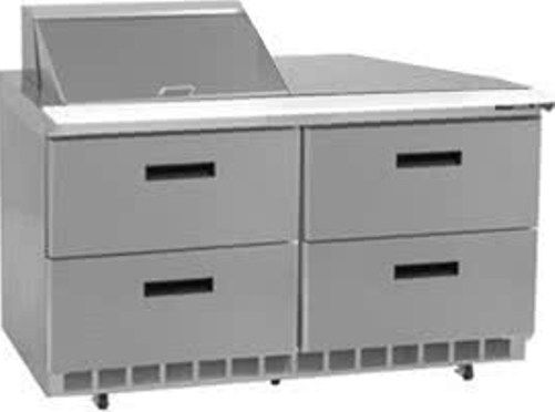 Delfield UCD4448N-8 Four Drawer Reduced Height Refrigerated Sandwich Prep Table, 7.2 Amps, 60 Hertz, 1 Phase, 115 Volts, 8 Pans -1/6 Size Pan Capacity, Drawers Access, 16 cu. ft. Capacity, 1/5 HP Horsepower, 4 Number of Drawers, Air Cooled Refrigeration, Counter Height, Standard Top, 48