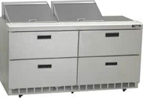 Delfield UCD4464N-12 Four Drawer Reduced Height Refrigerated Sandwich Prep Table, 12 Amps, 60 Hertz, 1 Phase, 115 Volts, 12 Pans - 1/6 Size Pan Capacity, Drawers Access, 21.6 cu. ft. Capacity, 1/2 HP Horsepower, 4 Number of Drawers, Air Cooled Refrigeration, Counter Height Style, Standard Top, 34.25